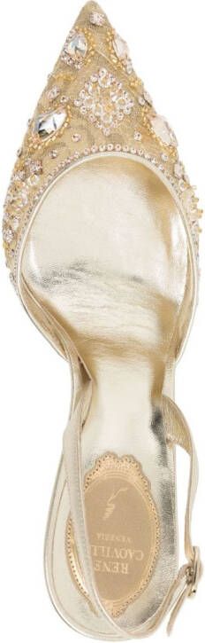 René Caovilla Crystal-embellished 80mm leather pumps Gold