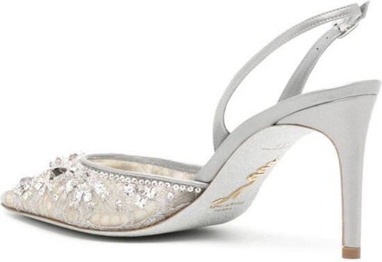 René Caovilla Crystal-embellished 80mm leather pumps Silver