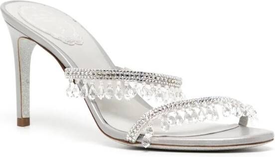 René Caovilla crystal-embellished 80mm mules Silver