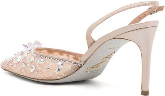 René Caovilla crystal-embellished 80mm slingback pumps Neutrals