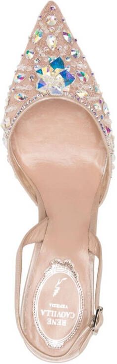 René Caovilla crystal-embellished 80mm slingback pumps Neutrals