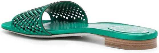 René Caovilla crystal-embellished flat leather sandals Green