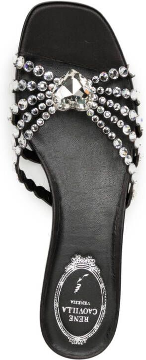 René Caovilla crystal-embellished flat leather slides Black