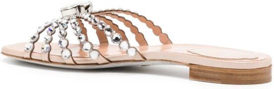 René Caovilla crystal-embellished flat leather slides Gold