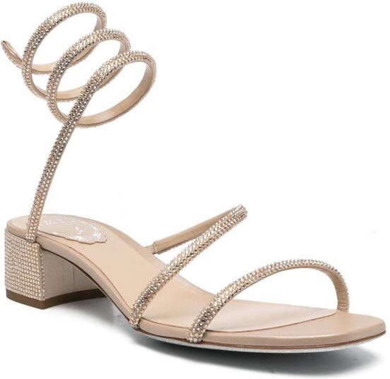 René Caovilla crystal-embellished heeled sandals Neutrals