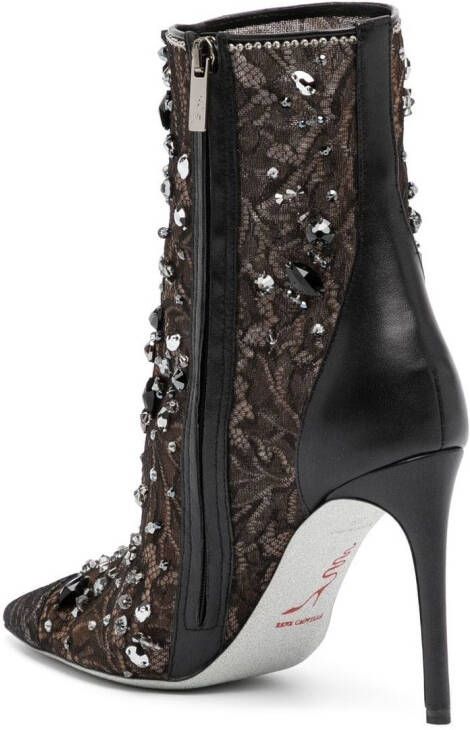 René Caovilla crystal-embellished lace ankle boots Black