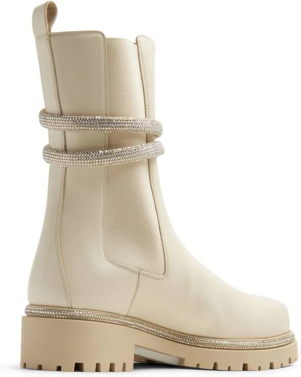 René Caovilla crystal-embellished leather boots Neutrals