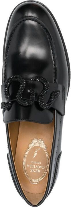 René Caovilla crystal-embellished leather loafers Black