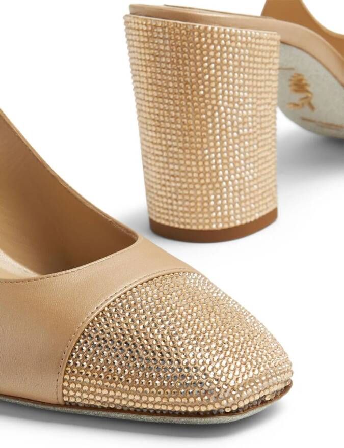 René Caovilla crystal-embellished leather pumps Neutrals