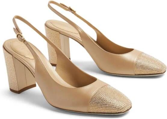 René Caovilla crystal-embellished leather pumps Neutrals