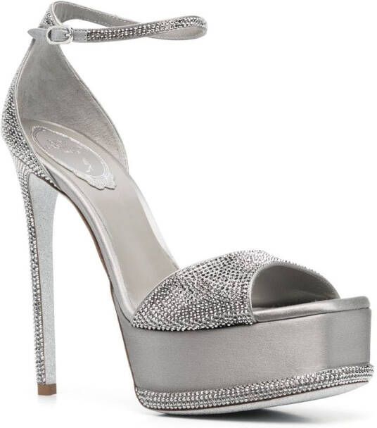 René Caovilla crystal-embellished leather sandals Grey