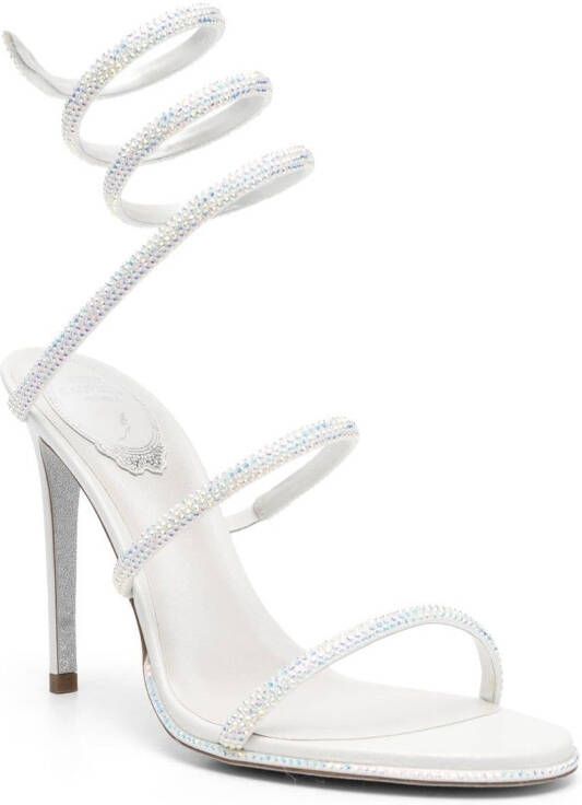 René Caovilla crystal-embellished leather sandals Neutrals