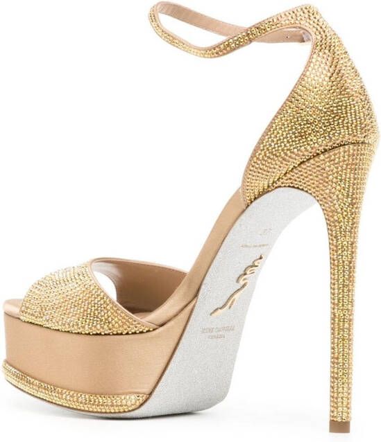 René Caovilla crystal-embellished peep-toe sandals Gold