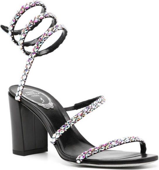 René Caovilla crystal embellished strappy sandals Black