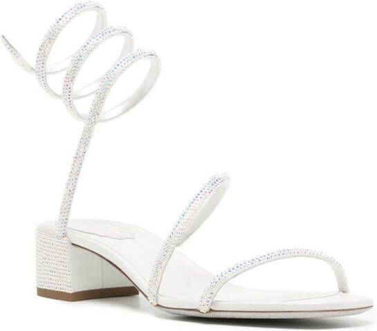 René Caovilla crystal embellished strappy sandals White