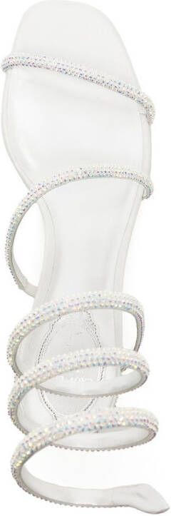 René Caovilla crystal embellished strappy sandals White