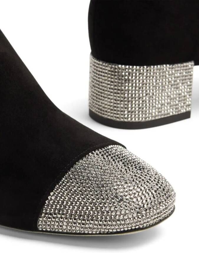 René Caovilla crystal-embellished suede boots Black