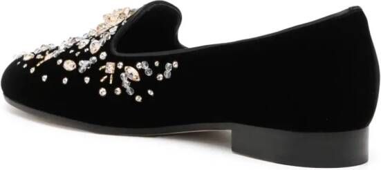 René Caovilla crystal-embellished velvet loafers Black