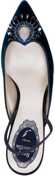 René Caovilla crystal-embellished velvet pumps Blue