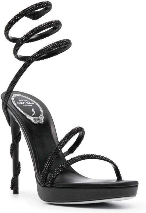 René Caovilla crystal-embellished wraparound leather sandals Black