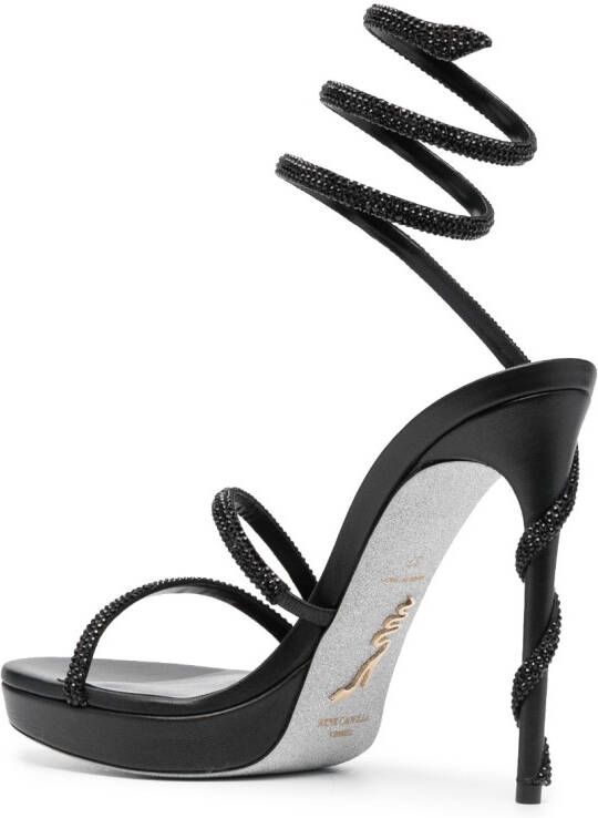 René Caovilla crystal-embellished wraparound leather sandals Black