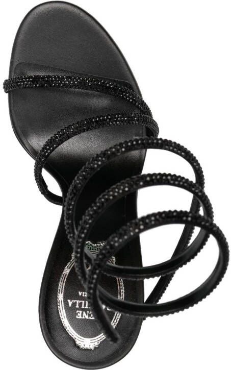 René Caovilla crystal-embellished wraparound leather sandals Black