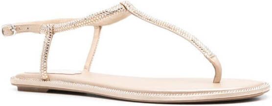 René Caovilla Diana crystal-embellished flat sandals Neutrals