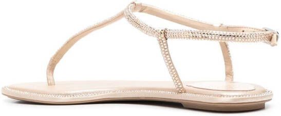 René Caovilla Diana crystal-embellished flat sandals Neutrals