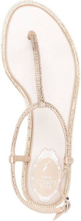 René Caovilla Diana crystal-embellished flat sandals Neutrals