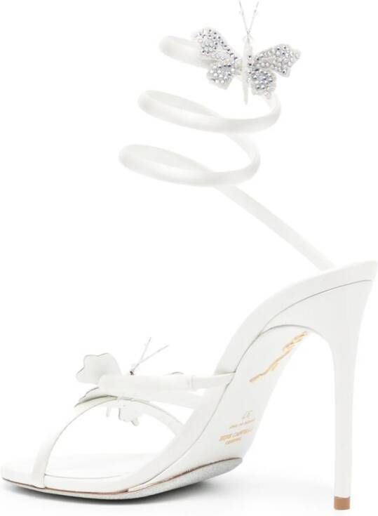 René Caovilla embellished leather sandals White