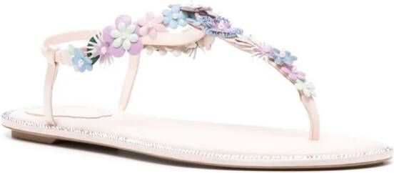 René Caovilla floral-appliqué leather sandals Pink