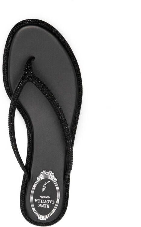 René Caovilla glass crystal-embellishmed leather flip-flops Black