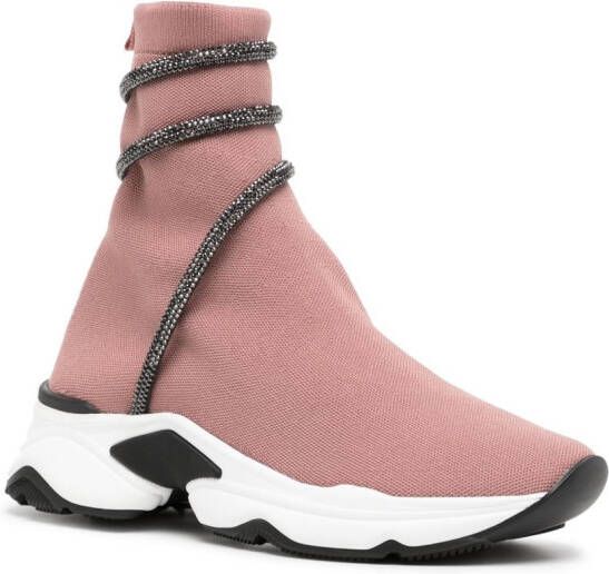 René Caovilla glitter-wrap sock-ankle sneakers Pink