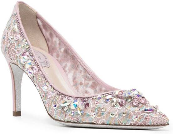 René Caovilla Hina lace-embellished pumps Pink