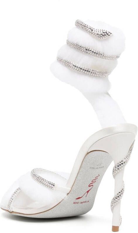René Caovilla Lapin fur-embellished 110mm sandals White