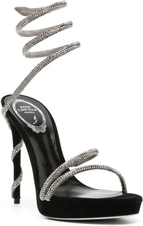 René Caovilla Margot Crystal 120mm leather sandals Black