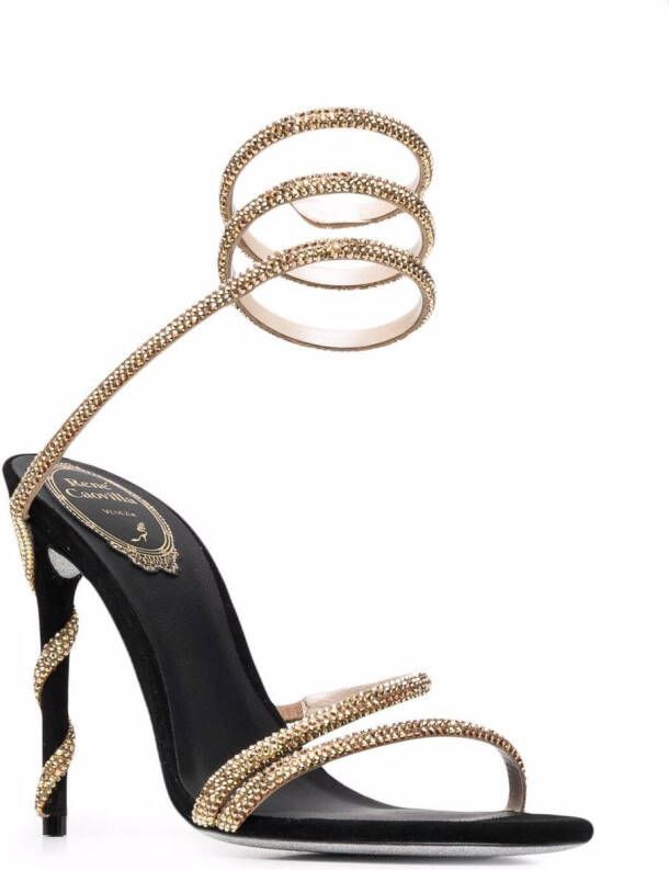 René Caovilla Margot 120mm jewelled snake sandals Black