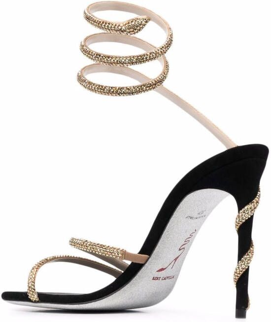René Caovilla Margot 120mm jewelled snake sandals Black