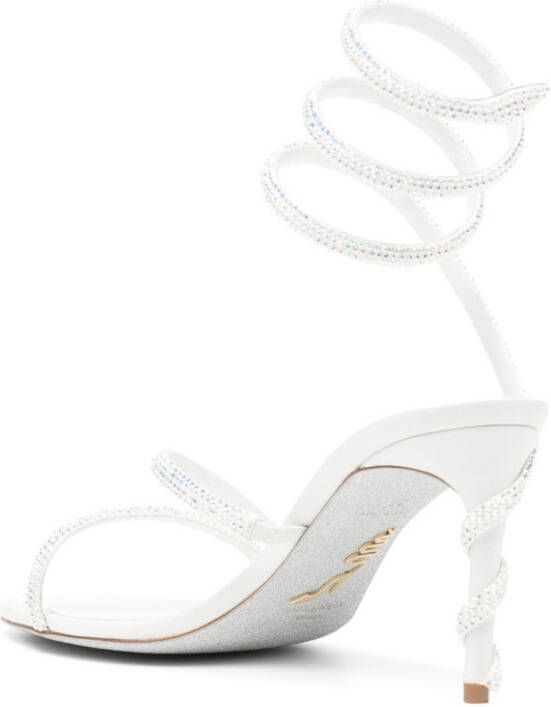 René Caovilla Margot embellished leather sandals White