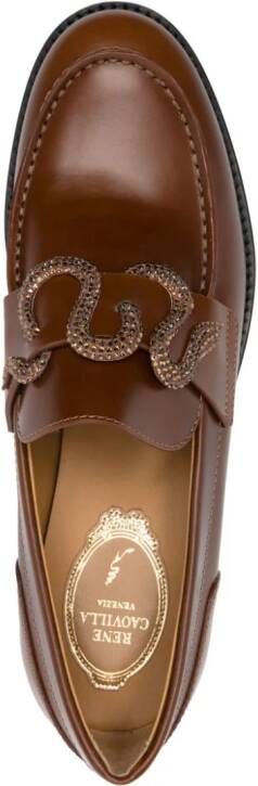 René Caovilla Morgana rhinestone-embellished leather loafers Brown