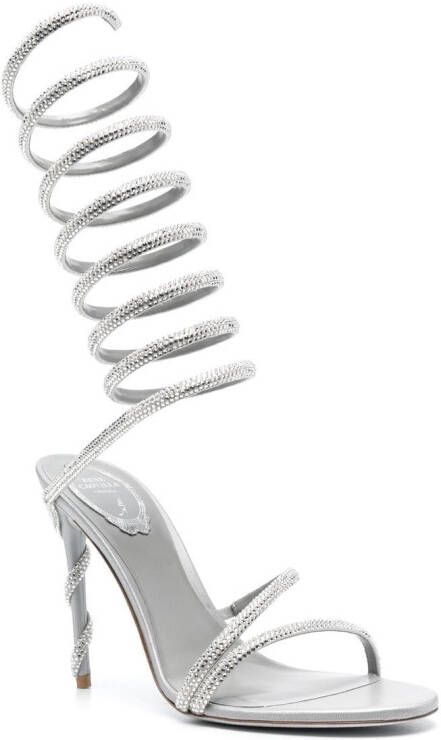René Caovilla crystal-embellished wraparound 115mm sandals Grey