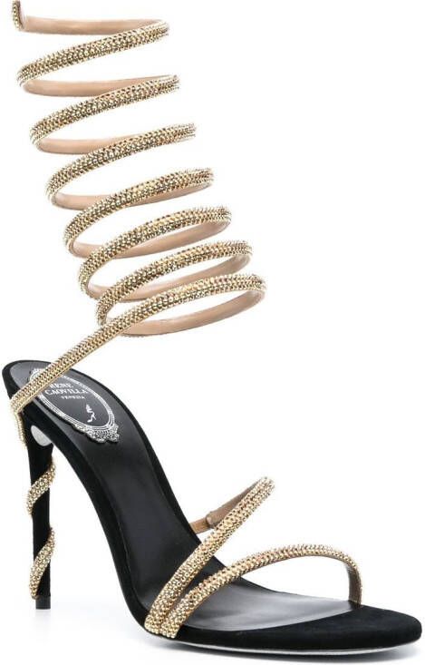 René Caovilla crystal-embellished wraparound 120mm sandals Gold