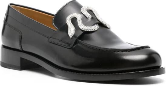 René Caovilla rhinestone-embellished leather loafers Black