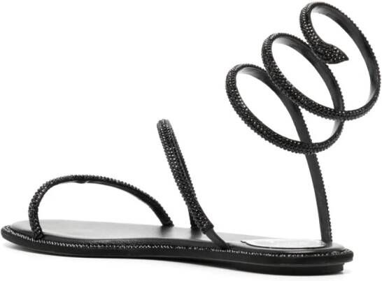 René Caovilla rhinestone-embellished leather sandals Black