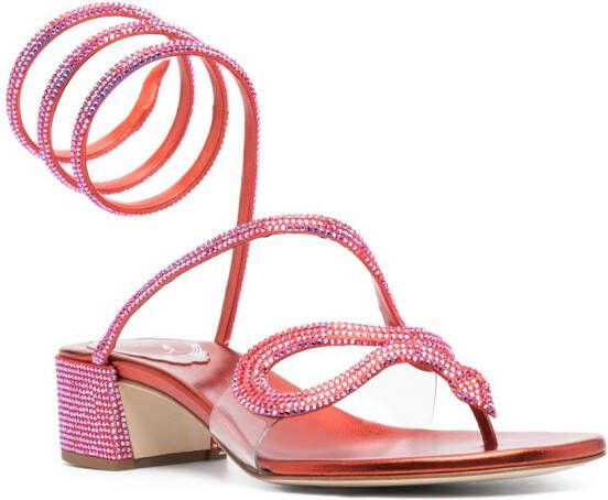 René Caovilla rhinestone-embellished mid-heel sandals Red