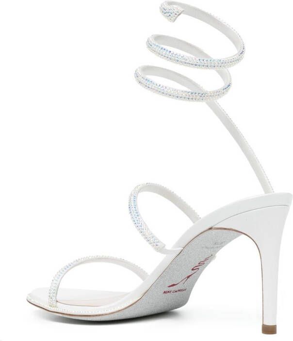 René Caovilla rhinestone strappy sandals White