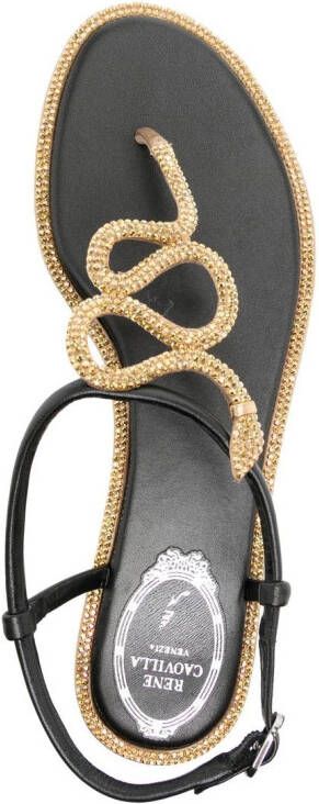 René Caovilla snake crystal embellished flat sandals Black