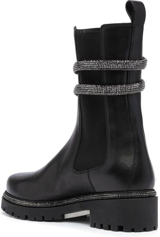 René Caovilla snake-embellished leather ankle boots Black