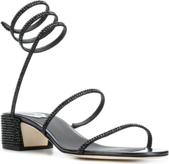 René Caovilla Snake embellished sandals Black