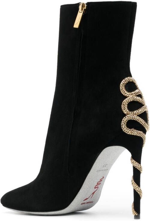 René Caovilla snake-embellished stiletto boots Black